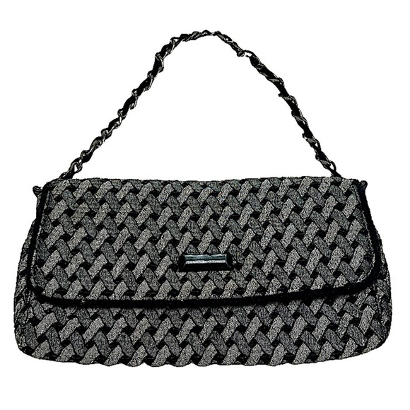 Talbots vintage 90s shoulder bag rectangle shaped navy silver - Picture 1 of 5